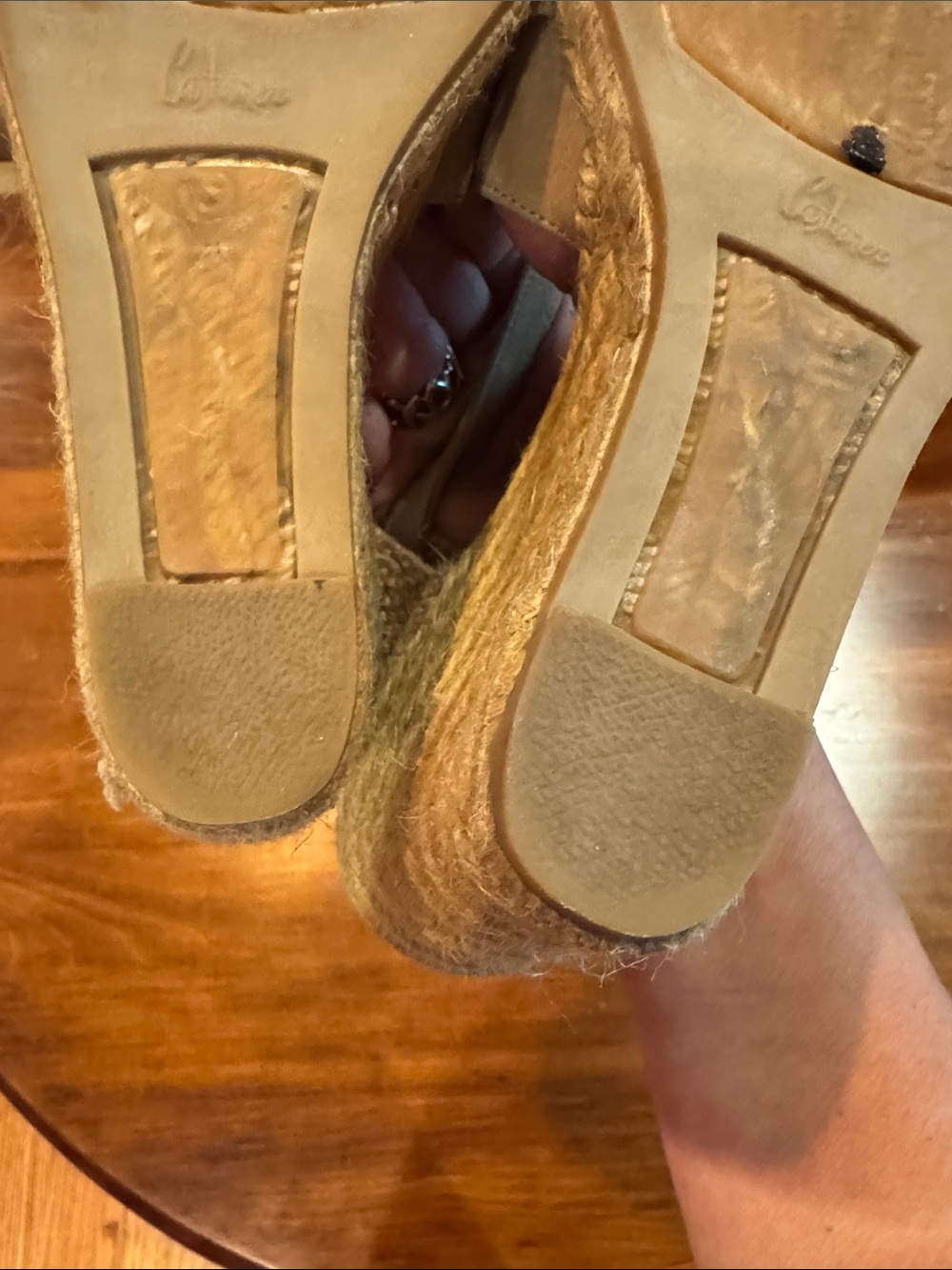 Castaner Bruna Espadrille Wedge Shoe 38 Taupe Sand Leather Open Casual Button - Picture 7 of 16